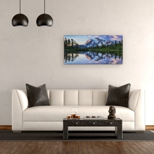 Tablou Canvas - Rasarit De Soare Pe Muntele Shuksan, Peisaj Marin, Apa, Reflectie, Oglinda, 50 x 100 cm - Img 4