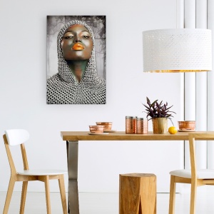 Tablou Canvas - Razboinicul, Chainmail, Femeie, Modelul, Buzele, Gura, 60 x 90 cm - Img 4