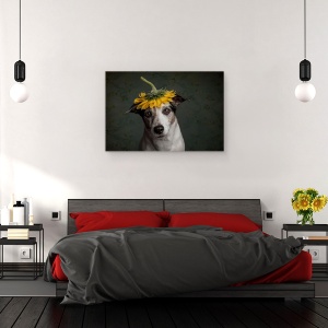 Tablou canvas - Realizand Ca Arata Ca O Floare A Soarelui, Doamna, Galben, Caine, 80 x 120 cm - Img 3