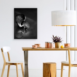 Tablou canvas - Reflectie, Pasare, Apa, Alb-Negru, Oglinda, 60 x 80 cm - Img 4