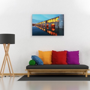 Tablou canvas - Reflectie, Pod, Noapte, Arhitectura, Turn, Arcuri, 80 x 120 cm - Img 2
