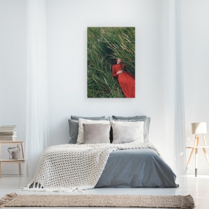 Tablou canvas - Rochie, Rosu, Rochie, Femeie, Portret, Camp, 40 x 60 cm - Img 3