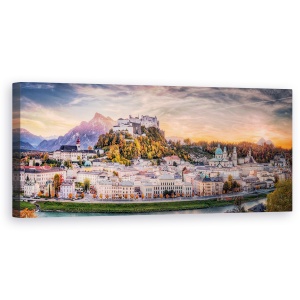 Tablou canvas - Salzburg In Culori De Toamna, Cer, Castel, Peisaj Urban, Sat, 30 x 90 cm