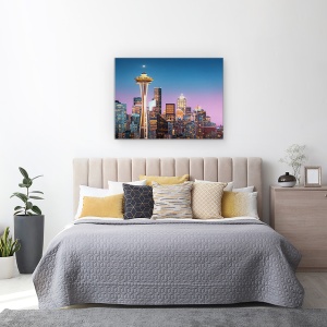 Tablou canvas - Seattle In Roz, Oras, Cer, Apus De Soare, 60 x 80 cm - Img 3