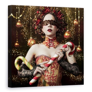 Tablou canvas - Stapana Noptii Stralucitoare, Portret, Coroana De Flori, Corset, Noapte, Fata, 90 x 90 cm