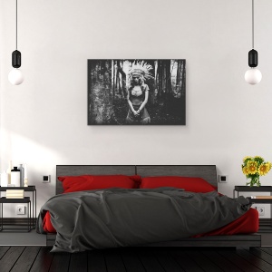 Tablou canvas - Stare De Spirit Alb-Negru In Padure, Indian, American, Pana, Padure, 40 x 60 cm - Img 3