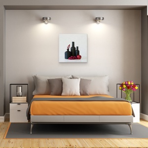 Tablou canvas - Studiu in Negru si Rosu, Natura Moarta, Vaza, Mar, Fruct, Struguri, 60 x 60 cm - Img 2