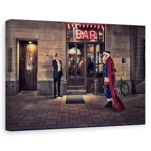 Tablou canvas - Supersanta, Strada, Mos Craciun, Bar, Noapte, Stockholm, 60 x 90 cm