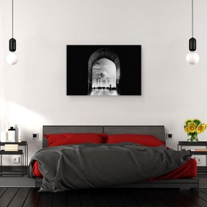 Tablou canvas - Taj Mahal, Alb-Negru, Intuneric, Textura, Poarta, 40 x 60 cm - Img 3
