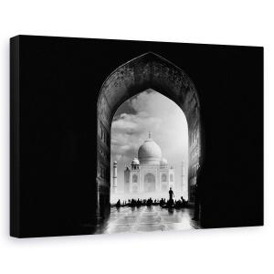 Tablou canvas - Taj Mahal, Alb-Negru, Intuneric, Textura, Poarta, 60 x 90 cm