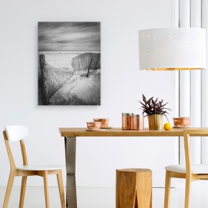 Tablou canvas - Trecand, Plaja, Gard, Silueta, Peisaj, Alb-Negru, 60 x 80 cm - Img 4