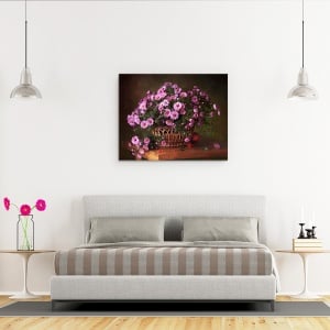 Tablou Canvas - Un Cos Cu Flori, Roz, Floare, Cos, Buchet, 60 x 75 cm - Img 3