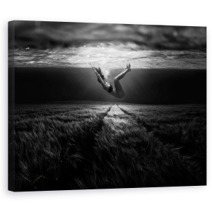 Tablou canvas - Underlandream, Sub Apa, Camp, Fata, Vis, Alb-Negru, 60 x 75 cm