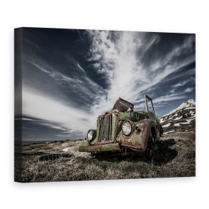 Tablou canvas - Vechiul Jeep Rusesc, Islanda, Peisaj, Epava, Naufragiat, Masina, 60 x 80 cm