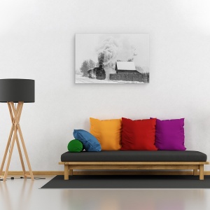 Tablou canvas - Vechiul Tren Hutulca, Tren Cu Aburi, Sat, Rural, Gard, 80 x 120 cm - Img 2