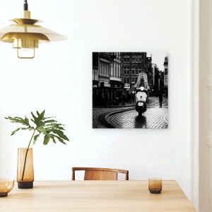 Tablou canvas - Vespa, Vespa, Strada, Alb-Negru, Drum, Pavaj, 90 x 90 cm - Img 4