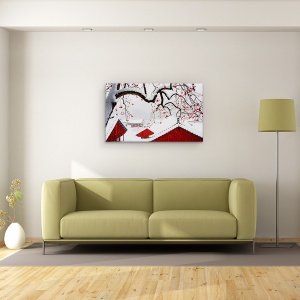 Tablou canvas - Zapada In Templu, Rosu, Abstract, Copac, 50 x 80 cm - Img 2