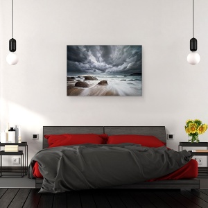 Tablou canvas - Zbor Peste Ape Tulburi, Peisaj, Peisaj Marin, Cer, Nori, Plaja, 60 x 90 cm - Img 3