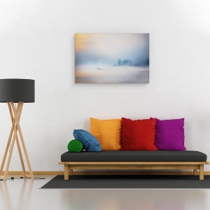 Tablou canvas - Zori, Dimineata, Lac, Reflectie, Nori, Pescuit, 80 x 120 cm - Img 2
