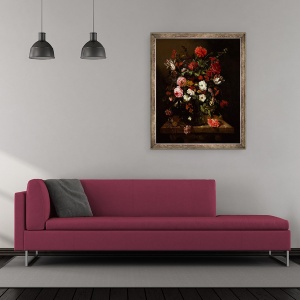 Tablou inramat - Abraham Hendricksz van Beyeren - Floare Natura statica cu un ceas, 50 x 60 cm - Img 2
