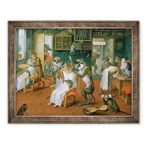 Tablou inramat - Abraham Teniers - Frizerie cu maimute si pisici, 70 x 90 cm