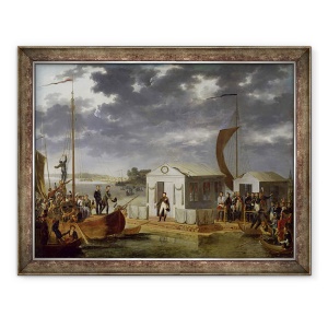 Tablou inramat - Adolphe Roehn - intalnire intre Napoleon Bonaparte 1769-1821 si Alexandru I 1777-1825 al Rusiei la Niemen, 25 iunie 1807, 70 x 90 cm