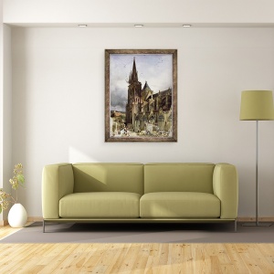 Tablou inramat - Adrien Dauzats - Restaurarea Bisericii Abbey din St Denis in 1833, 60 x 80 cm - Img 2