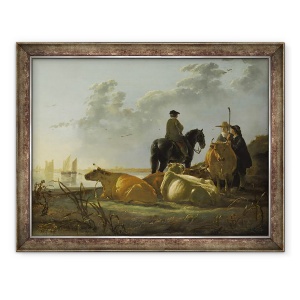 Tablou inramat - Aelbert Cuyp - tarani si vite langa raul Merwede, 70 x 90 cm
