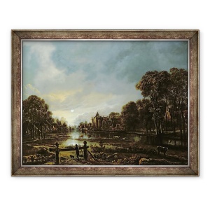 Tablou inramat - Aert van der Neer - Peisajul raului Lunii cu vile pe malurile impadurite, 70 x 90 cm
