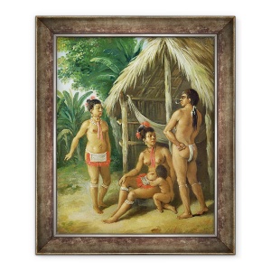 Tablou inramat - Agostino Brunias - O familie Insulele Leeward Carib in afara unei colibe, 50 x 60 cm