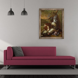 Tablou inramat - Alexandre-Francois Desportes - Un caine de paza joc ulei, 50 x 60 cm - Img 2