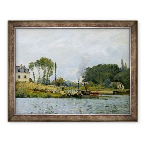 Tablou inramat - Alfred Sisley - Barci la incuietoarea de la Bougival, 70 x 90 cm