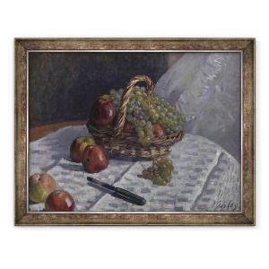 Tablou inramat - Alfred Sisley - Mere si struguri intr-un cos, 60 x 80 cm