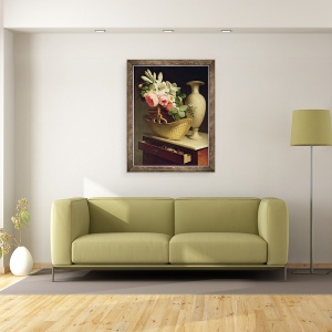 Tablou inramat - Antoine Berjon - Buchet de crini si trandafiri in cos, 60 x 80 cm - Img 2