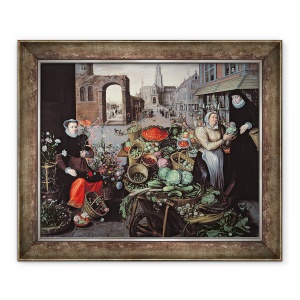 Tablou inramat - Arnout de Muyser - Piata de legume si flori, 50 x 60 cm