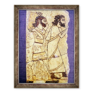 Tablou inramat - Assyrian - Fragmentul unei placi care prezinta doi barbati care merg pe jos, 70 x 90 cm
