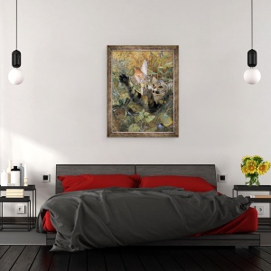 Tablou inramat - Bruno Andreas Liljefors - O pisica si un Chaffinch, 60 x 80 cm - Img 3