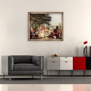 Tablou inramat - Carle van Loo - Pranzul vanatorii, 50 x 60 cm - Img 2