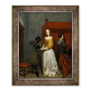 Tablou inramat - Caspar Netscher - O doamna care se spala pe maini, 70 x 85 cm