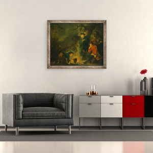 Tablou inramat - Christian Bernhard Rode - Frederic cel Mare si generalul von Ziethen in drum spre batalia de la Torgau, 70 x 85 cm - Img 2