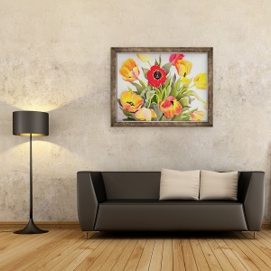 Tablou inramat - Christopher Ryland - Lalele portocalii si rosii, 70 x 90 cm - Img 2