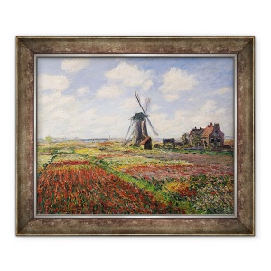 Tablou inramat - Claude Monet - Campurile lalele cu Rijnsburg Windmill, 50 x 60 cm