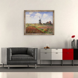 Tablou inramat - Claude Monet - Campurile lalele cu Rijnsburg Windmill, 50 x 60 cm - Img 2
