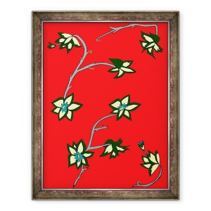 Tablou inramat - Daisy de Villeneuve - Flori de fundal rosu, 60 x 80 cm