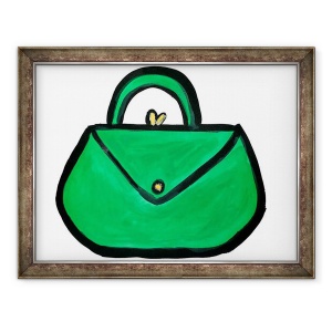Tablou inramat - Daisy de Villeneuve - Geanta de mana verde, 60 x 80 cm