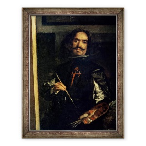Tablou inramat - Diego Rodriguez de Silva y Velazquez - Las Meninas sau Familia lui Filip al IV-lea, detaliu al artistului la sevaletul sau, 70 x 90 cm