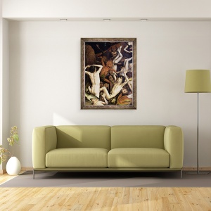 Tablou inramat - Dirck Bouts - Iadul, detaliu al unui demon lovindu-l pe blestemat, 70 x 90 cm - Img 2
