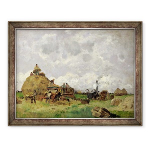Tablou inramat - Edmond Charles Yon - Masina de treierat, 60 x 80 cm