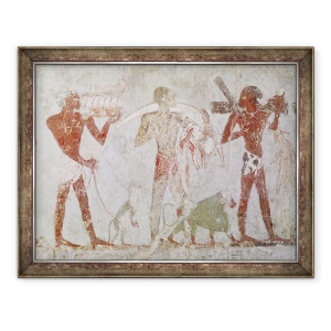 Tablou inramat - Egyptian 18th Dynasty - Kushites care transporta tributuri de aur, fildes si piei de animale, de la mormantul lui Rekhmire, vizir de Tuthmosis III si Amenhotep II, 60 x 80 cm