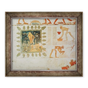Tablou inramat - Egyptian 18th Dynasty - Pictura murala ilustrand doi barbati care colecteaza apa dintr-un lac patrat inconjurat de copaci si sclavi facand caramizi, 50 x 60 cm